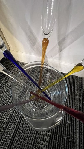 6 Hand Blown Colorful Crystal Champagne Flutes with Ice Vase - photo 3