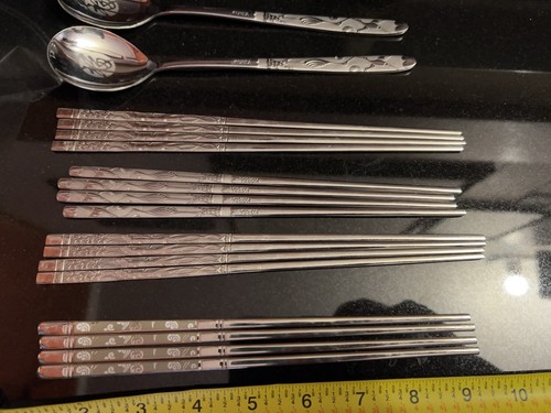 Lot 18 Pc Stainless Steel Chopsticks & 2 Serving Spoons
