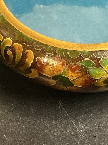 Vintage 2 Cloisonné Brass Ashtrays Floral Enamel - photo 2