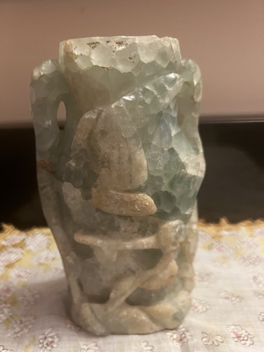 Vintage 1940-50 Fluorite Hand Carved Crystal Vase Sculpture