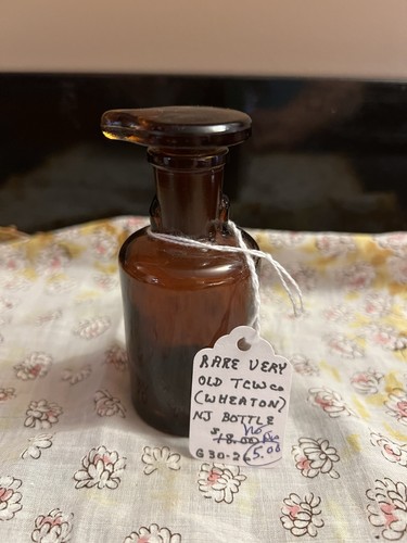 Vintage Amber Glass Apothecary Bottle Ground Stopper T.C.W. Co U