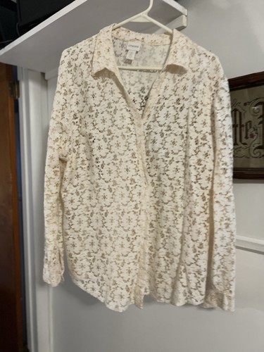 Women's XL Chico’s Cream Lace Top, light Jacket - photo 2