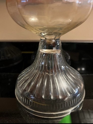 2 Antique Clear Etched Matching Glass Oil Lamp Pedestal Base - photo 5