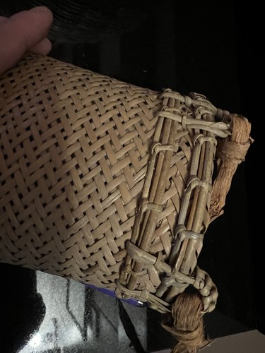 Barrel Basket Lidded Handled Purse Wicker Seed Pouch - photo 5