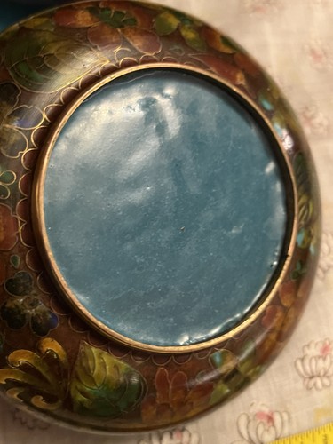 Vintage Cloisonné Brass Ashtray Floral Enamel 4” - photo 3