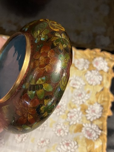 Vintage Cloisonné Brass Ashtray Floral Enamel 4” - photo 5