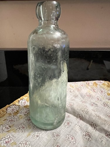 Antique Blob Top Glass Bottle Clear Aqua -George HERRMANN