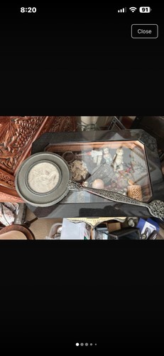 Antique Victorian Hand Held Mirror 3-D Frosted Glass Woman & Swa - photo 2