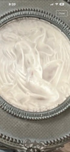 Antique Victorian Hand Held Mirror 3-D Frosted Glass Woman & Swa - photo 3
