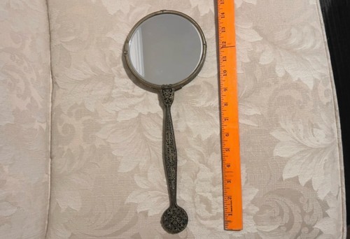 Antique Victorian Hand Held Mirror 3-D Frosted Glass Woman & Swa - photo 4