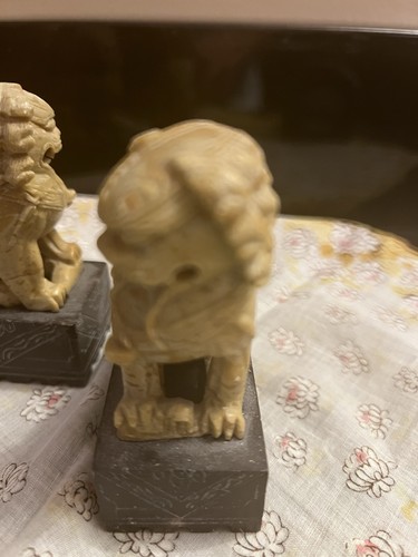 Vtg Pair of Chinese Hand Carved Soapstone Foo Dog Statues - photo 2