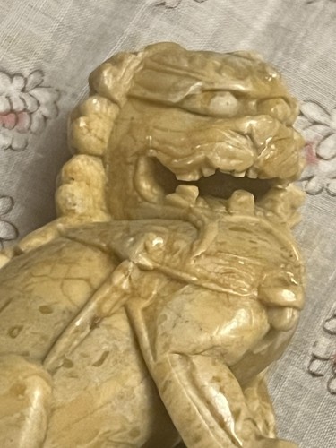 Vtg Pair of Chinese Hand Carved Soapstone Foo Dog Statues - photo 4
