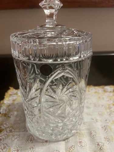 Vintage St. George Crystal Glass Lidded Pinwheel Biscuit Jar