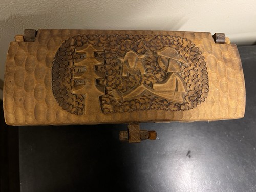 OOAK Hand Carved Wooden Box Rustic Folk Art Primitive Storage Ch - photo 2