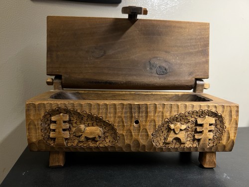 OOAK Hand Carved Wooden Box Rustic Folk Art Primitive Storage Ch - photo 3