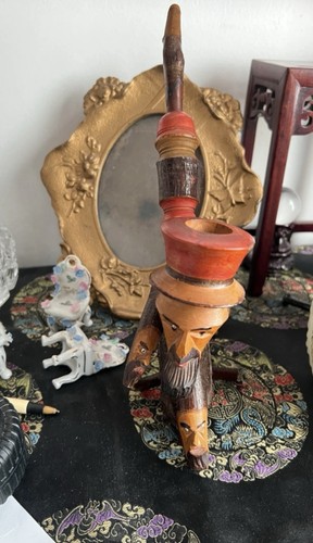 Vintage Hand Carved All Wood 3 Headed Pipe Folk Art - photo 2
