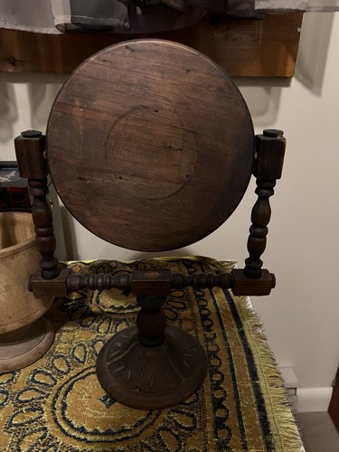Antique Detailed Wood Vanity Shaving Mirror Carved Swivel - photo 2