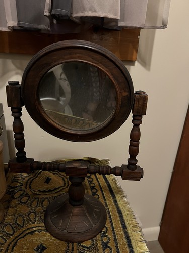Antique Detailed Wood Vanity Shaving Mirror Carved Swivel - photo 4