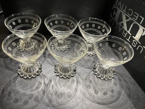 Vintage Set 6 Berwick Boopie Clear Champagne Sherbet Glasses