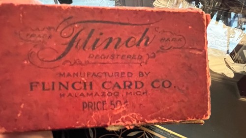 Antique 1910 Flinch Card Game ~ Original Box Printed Instruction