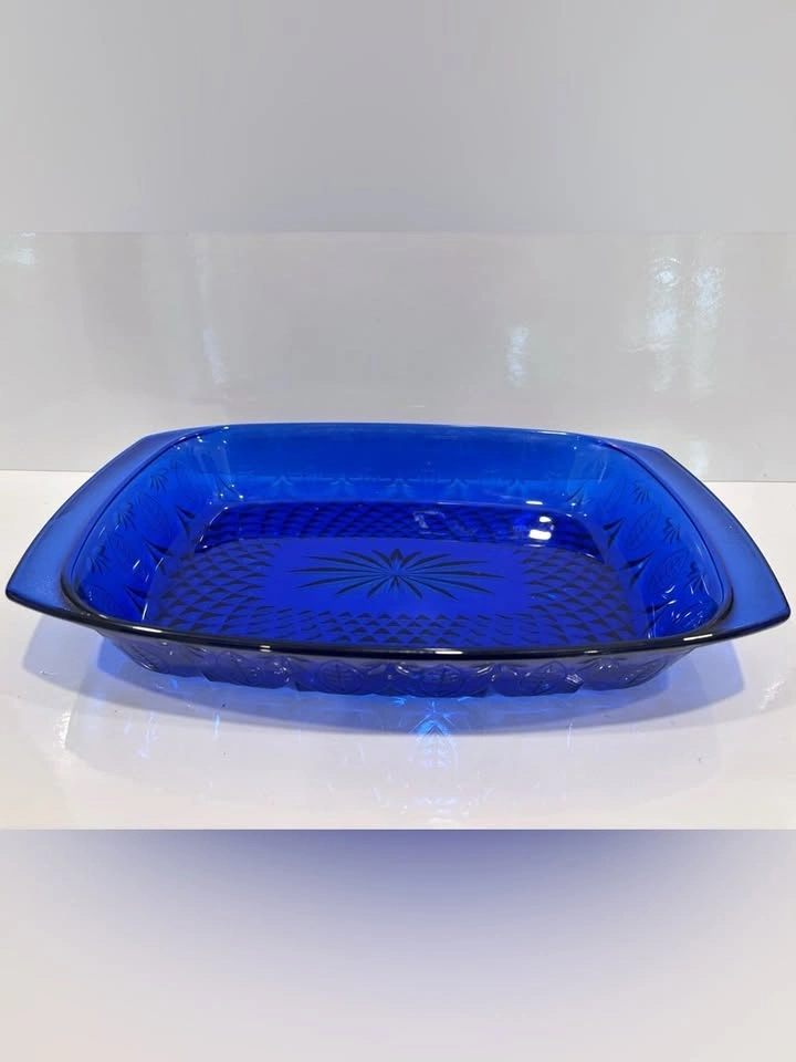 Vintage cobalt blue pressed glass baking dish casserole pan