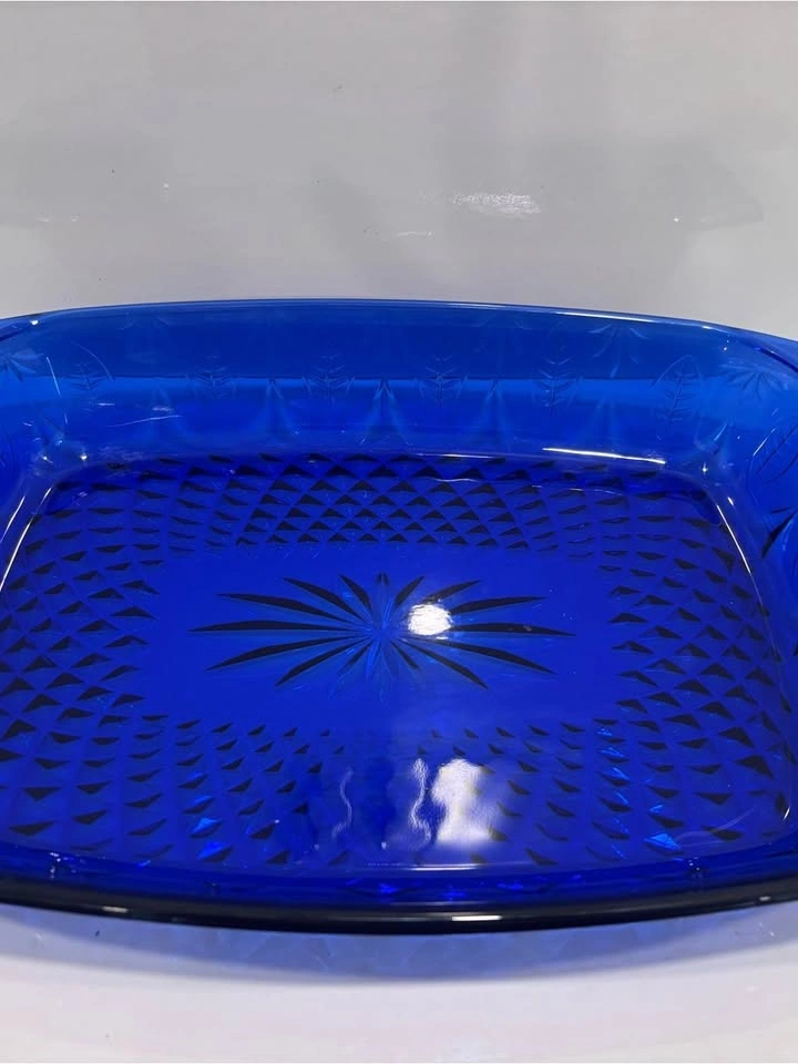 Vintage cobalt blue pressed glass baking dish casserole pan - photo 2