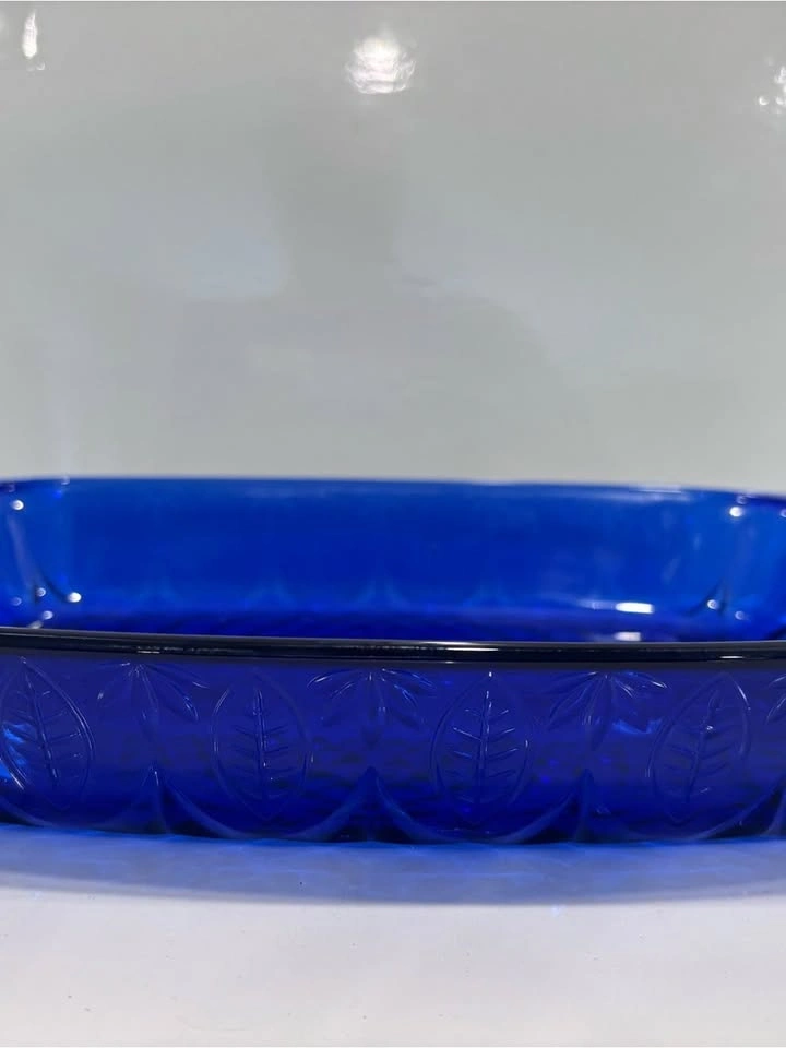 Vintage cobalt blue pressed glass baking dish casserole pan - photo 5