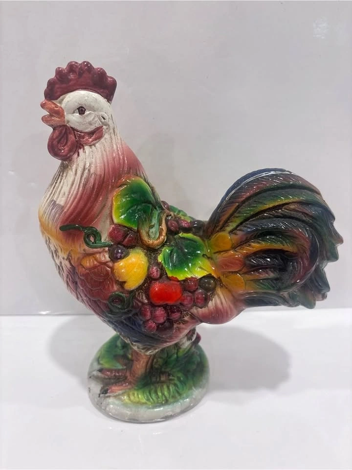Vintage Ceramic Rooster Figurine Fruit Decor Hand Painted 9.5”