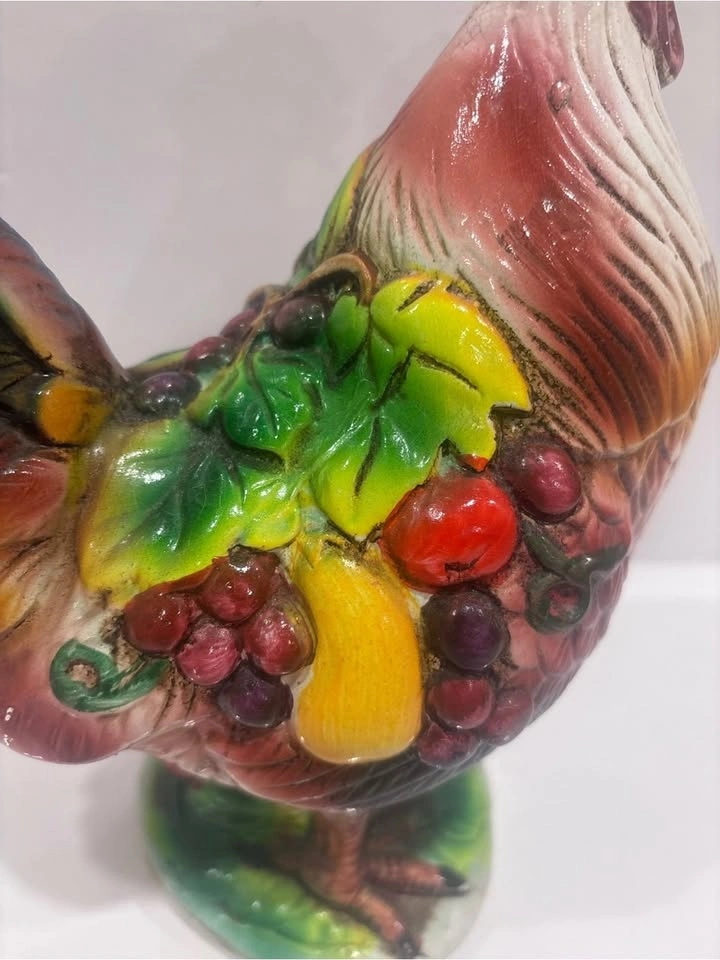 Vintage Ceramic Rooster Figurine Fruit Decor Hand Painted 9.5” - photo 4