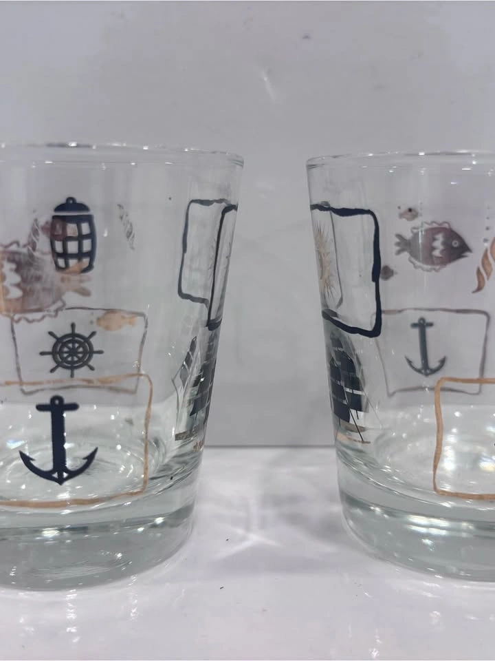 Vintage nautical themed lowball old fashioned glasses - pair - photo 2
