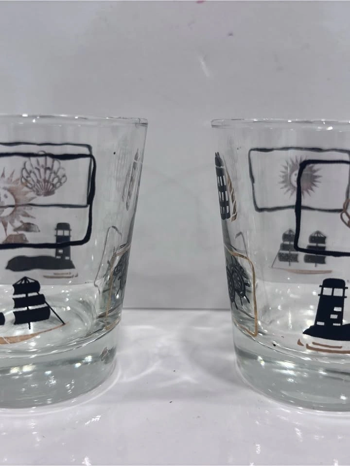 Vintage nautical themed lowball old fashioned glasses - pair - photo 3