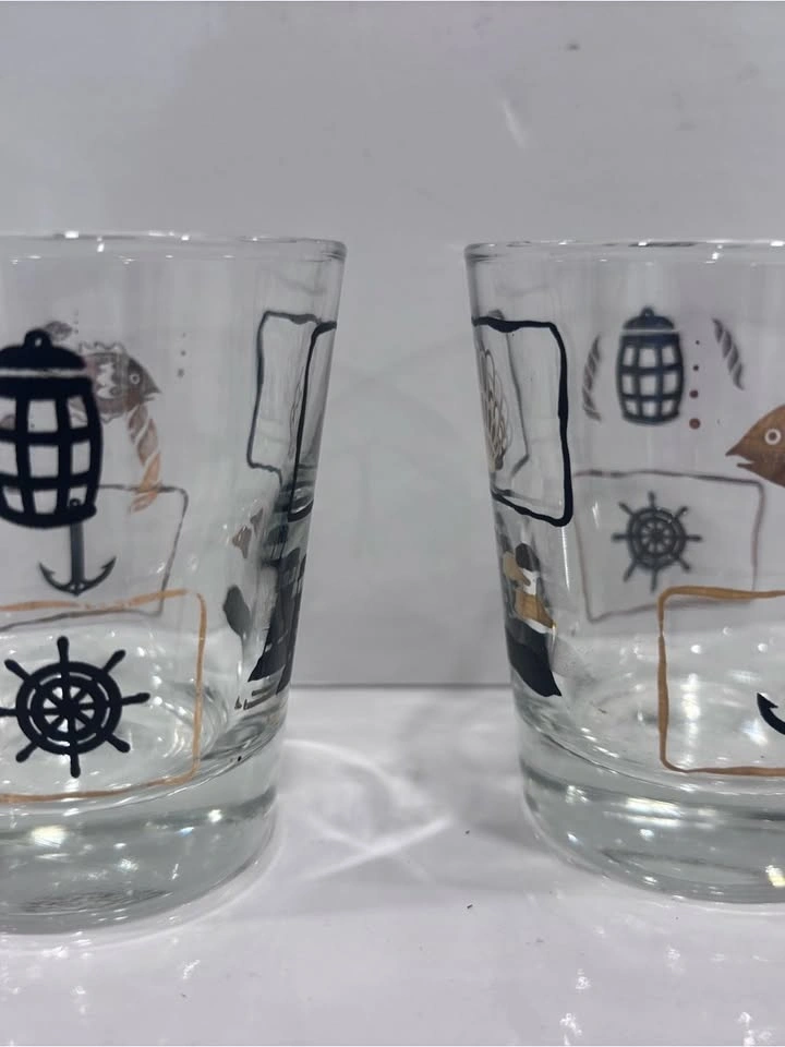 Vintage nautical themed lowball old fashioned glasses - pair - photo 4