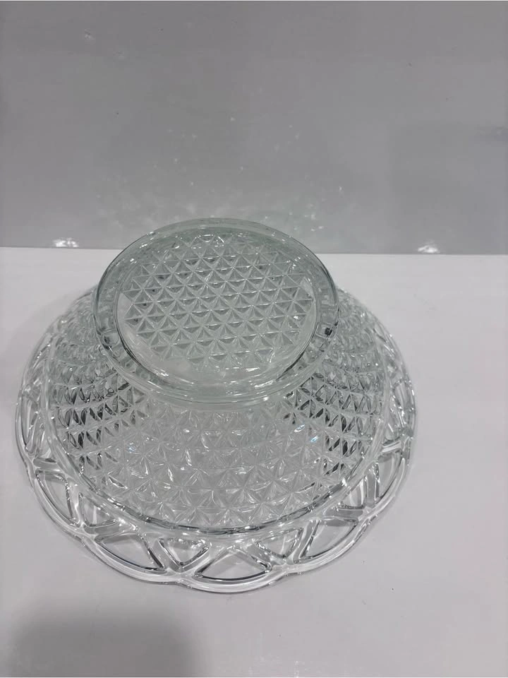 Vintage clear pressed glass serving bowl open lace rim diamond p - photo 4