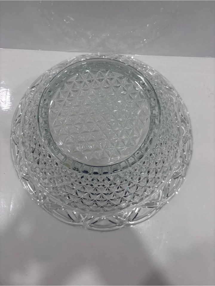 Vintage clear pressed glass serving bowl open lace rim diamond p - photo 5