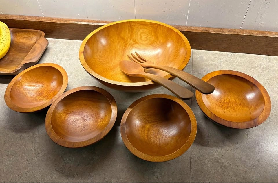 MCM Classic Baribocraft Solid Maple Salad Bowl Set