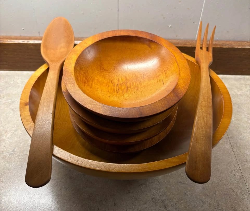MCM Classic Baribocraft Solid Maple Salad Bowl Set - photo 5