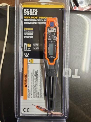 Klein Tools ET05 Digital Pocket Thermometer Stainless Steel Prob