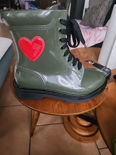Love Moschino Grunge Olive Green Rainboots 36