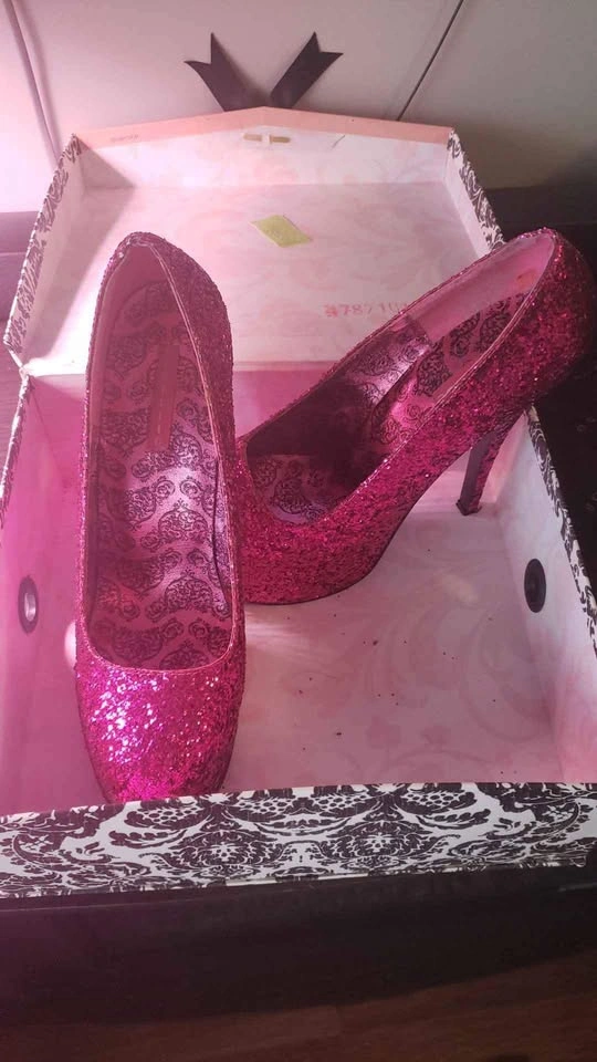 Size 11 Pink glitter Bordello heels by Pleaser