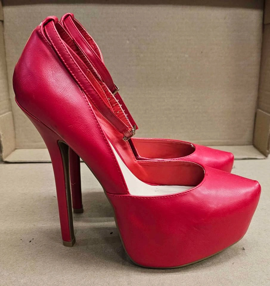 Wild Diva Lounge Red Ankle Strap Platform Stiletto Pumps 7.5 - photo 3