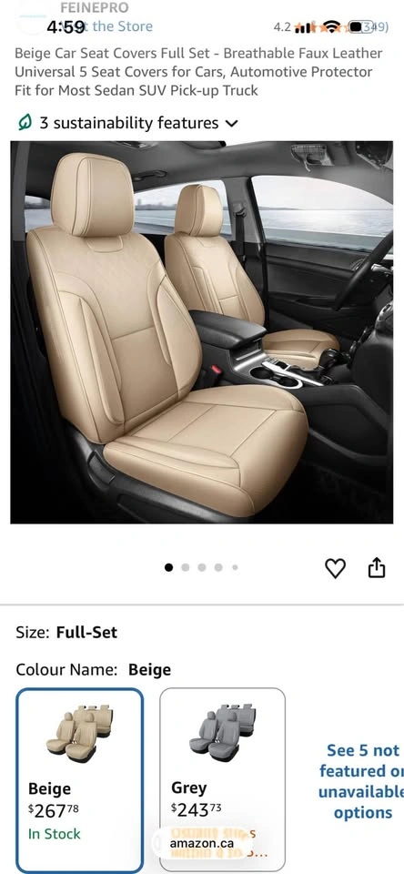 Brand New Universal Faux Leather Car Seat Covers Beige full set - photo 4