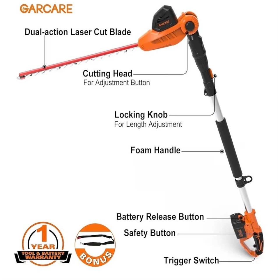 New! GARCARE Cordless Pole Hedge Trimmer - photo 4