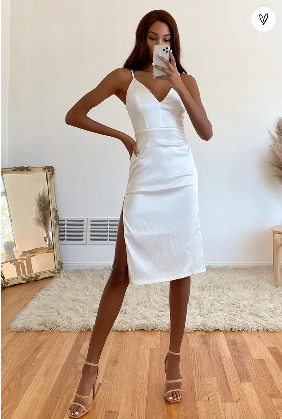 Lulus White Satin Midi Dress with Lace Open Back - New with Tags