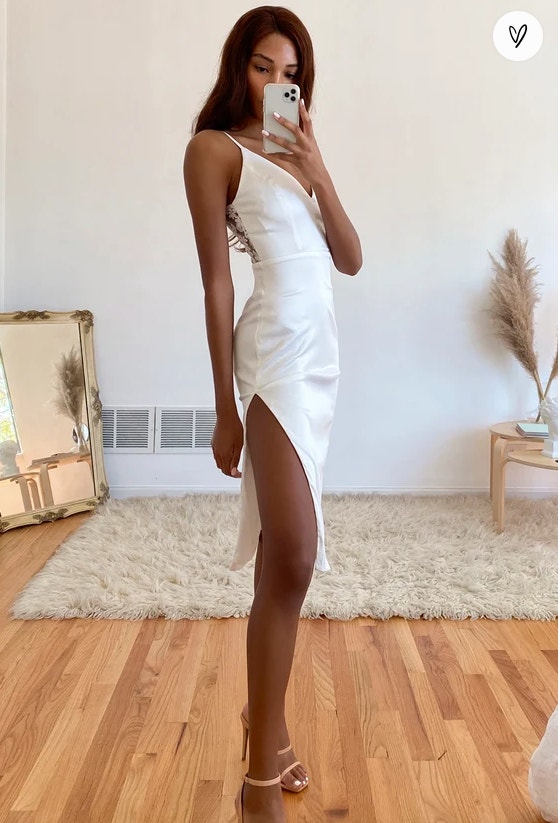 Lulus White Satin Midi Dress with Lace Open Back - New with Tags - photo 2