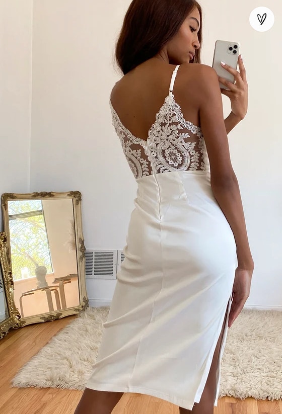 Lulus White Satin Midi Dress with Lace Open Back - New with Tags - photo 3