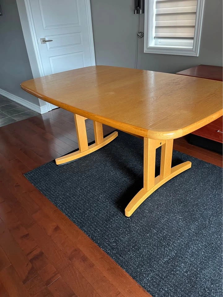 Mid century modern solid Oak Dining Table with 2 Extension Leaf - photo 2