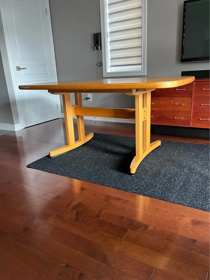 Mid century modern solid Oak Dining Table with 2 Extension Leaf - photo 3