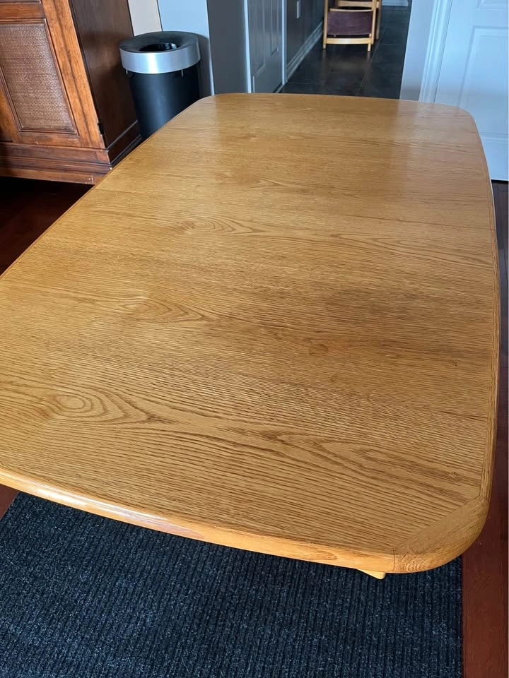 Mid century modern solid Oak Dining Table with 2 Extension Leaf - photo 4