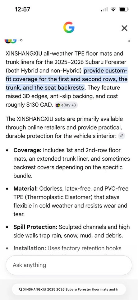 Brand New! Subaru Forester All-Weather Floor Mats and Cargo Line - photo 4