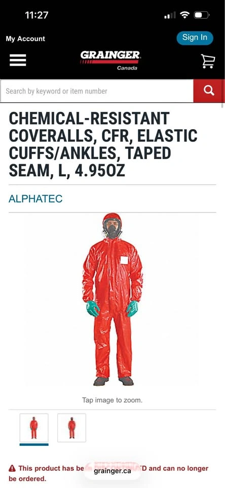 AlphaTec Chemical-Resistant Coveralls, CFR, L